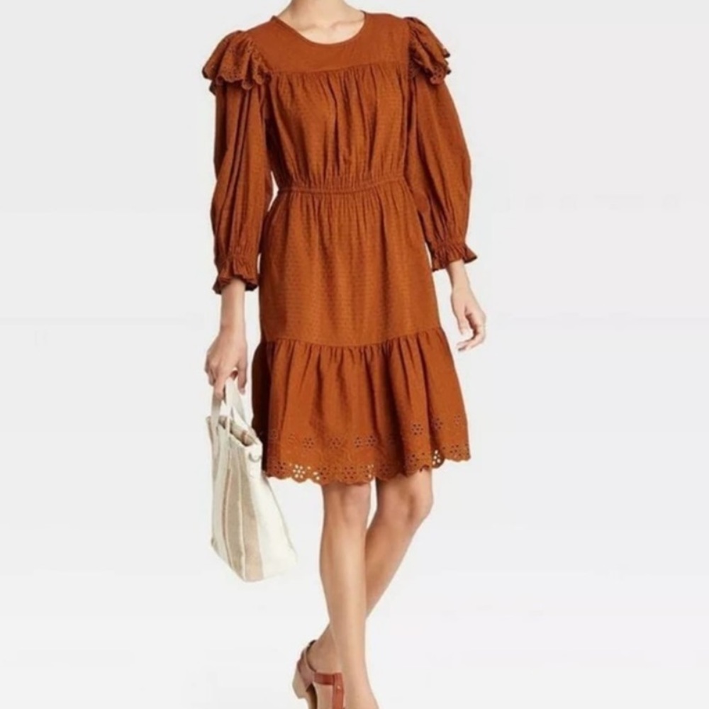 Women’s Universal Thread Cotton Knee Length Dress Brown Size M
